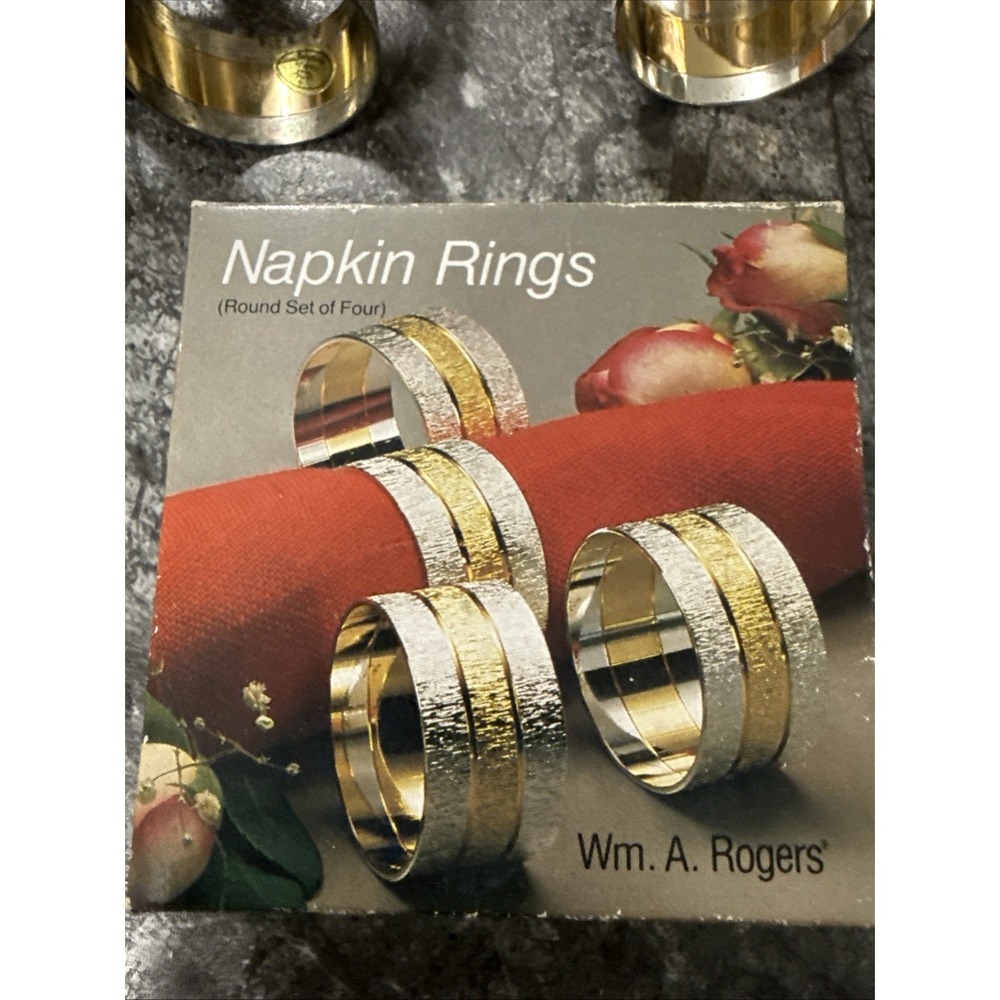 Wm A Rogers 12 Napkin Rings Round Silverplate Polished Brass Vintage Hong Kong - Picture 3 of 5